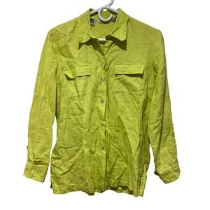 Richard Malcolm Womens 100% Irish Linen Button Down Shirt Lime Green Sz Small S